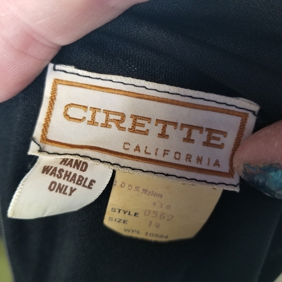 Vtg 70s Cirette black sleeveless jersey embroidered floral hem maxi dress - Picture 4 of 9